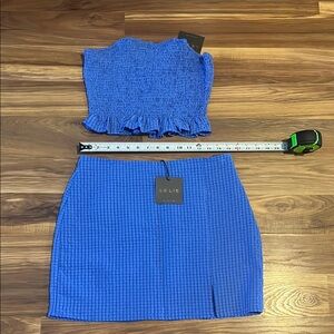 NWT Le Lis Blue Tube Top and Mini Skirt set with Slit fits Sz 6/8